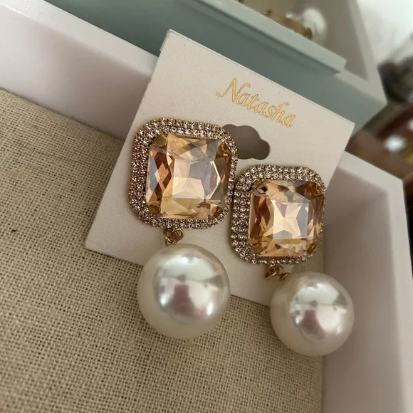 Natasha Couture Gold and Cream Earrings - Picture 10 of 10